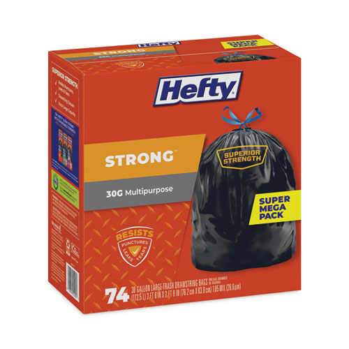 Strong Multipurpose Drawstring Trash Bags, 30 Gal, 1.1 Mil, 30" X 33", Black,74 Bags/box, 3 Boxes/carton