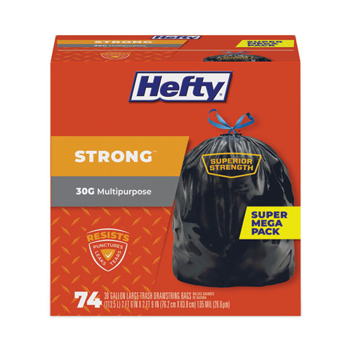 Strong Multipurpose Drawstring Trash Bags, 30 Gal, 1.1 Mil, 30" X 33", Black,74 Bags/box, 3 Boxes/carton