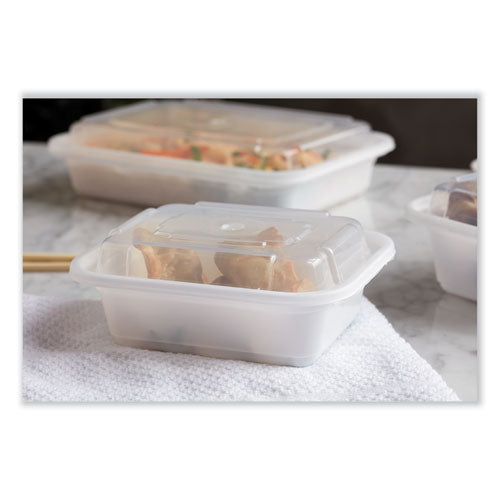Newspring -Versatainer Microwavable Containers, Rectangular, 12 Oz, 4.5 X 5.5 X 2.12, White/clear, Plastic, 150/carton
