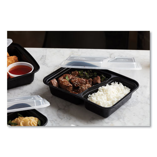 Newspring Versatainer- Microwavable Containers, Rectangular, 2-compartment, 30 Oz, 6 X 8.5 X 2.5, Black/clear, Plastic, 150/ct