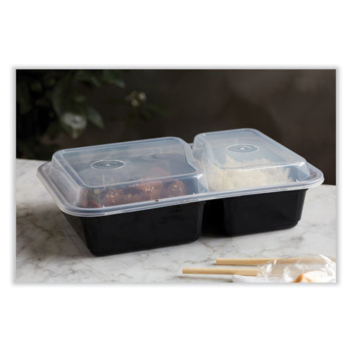 Newspring Versatainer- Microwavable Containers, Rectangular, 2-compartment, 30 Oz, 6 X 8.5 X 2.5, Black/clear, Plastic, 150/ct