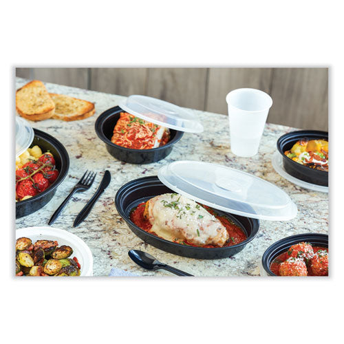 Newspring- Versatainer Microwavable Containers, Oval, 24 Oz, 9.1 X 6.7 X 1.45, Black/clear, Plastic, 150/carton