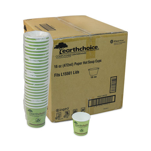 Earthchoice Compostable Soup Cup Large, 16 Oz,3.63" Diameter X 3.88"h, Green, Paper, 500/carton