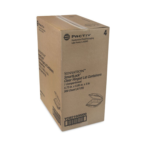 Sensation Smartlock Hinged Lid Container, 5.74 X 5.95 X 3.1, Clear, Plastic, 500/carton.