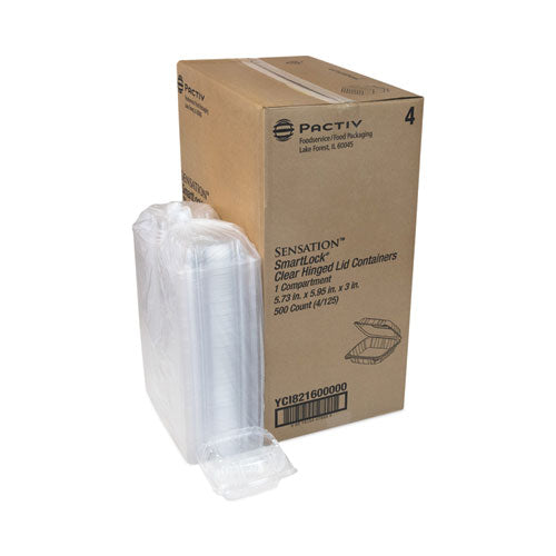 Sensation Smartlock Hinged Lid Container, 5.74 X 5.95 X 3.1, Clear, Plastic, 500/carton.