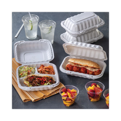 Earthchoice Smartlock Microwavable Mfpp Hinged Lid Container,3-compartment, 8.31 X 8.35 X 3.1, White, Plastic, 200/carton