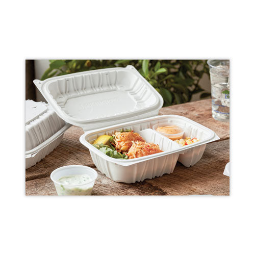 Earthchoice Vented Microwavable Mfpp Hinged Lid Container,2-compartment, 9 X 6 X 3.1, White, Plastic, 170/carton