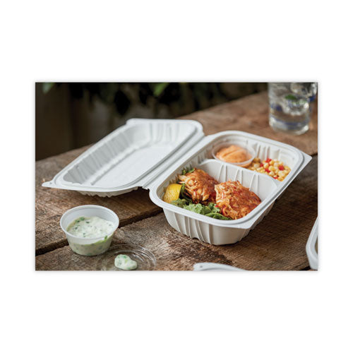 Earthchoice Vented Microwavable Mfpp Hinged Lid Container,2-compartment, 9 X 6 X 3.1, White, Plastic, 170/carton