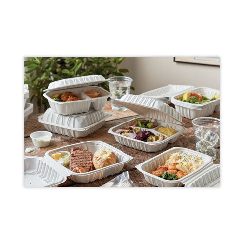 Earthchoice Vented Microwavable Mfpp Hinged Lid Container,2-compartment, 9 X 6 X 3.1, White, Plastic, 170/carton