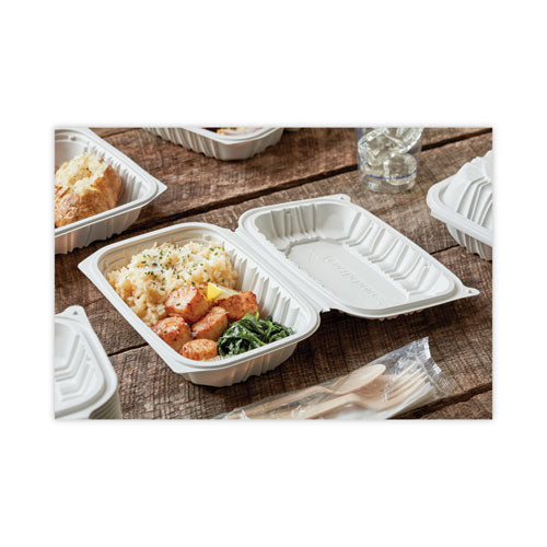 Earthchoice Vented Microwavable Mfpp Hinged Lid Container,9 X 6 X 2.75, White, Plastic, 170/carton