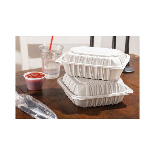 Earthchoice Vented Microwavable Mfpp Hinged Lid Container,9 X 6 X 2.75, White, Plastic, 170/carton