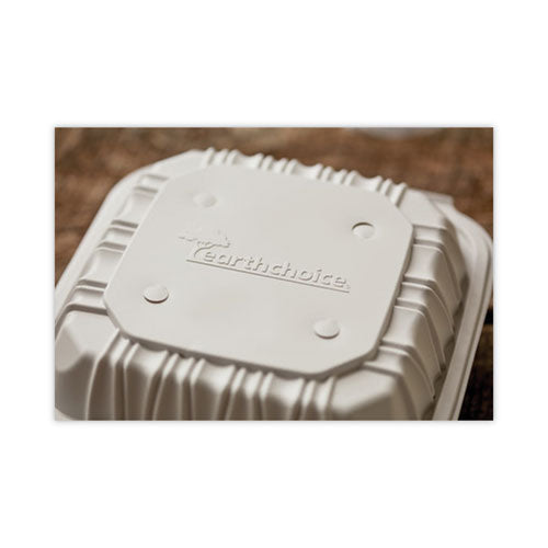 Earthchoice Vented Microwavable Mfpp Hinged Lid Container, 8.5 X 8.5 X 3.1, White, Plastic,146/carton