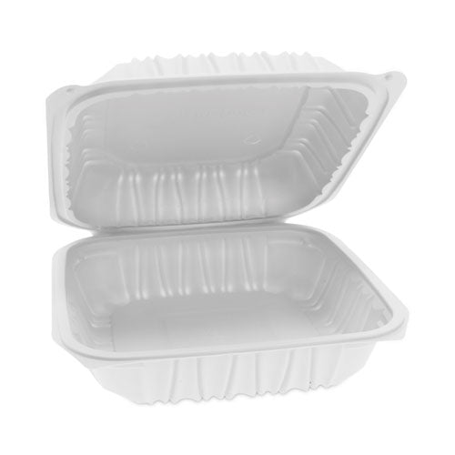 Earthchoice Vented Microwavable Mfpp Hinged Lid Container, 8.5 X 8.5 X 3.1, White, Plastic,146/carton