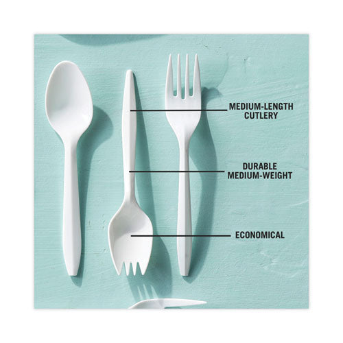 Fieldware Cutlery, Spork, Mediumweight, White, 1,000/carton.