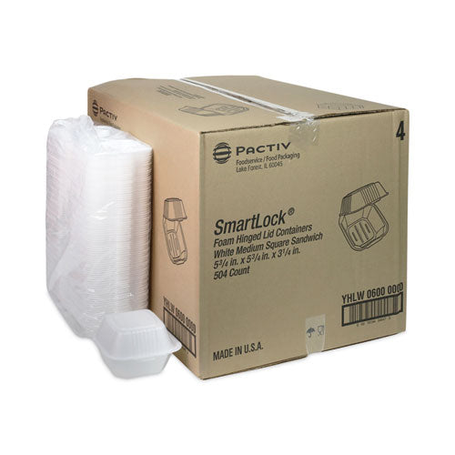 Smartlock Foam Hinged Lid Container, Sandwich, 5.75 X 5.75 X 3.25, White, 504/carton.