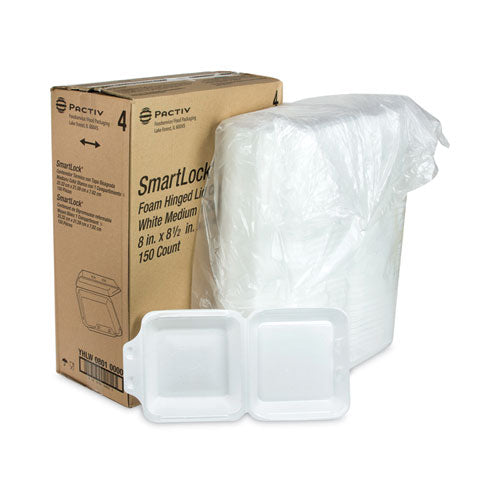 Smartlock Foam Hinged Lid Container, Medium, 8 X 8 X 3, White, 150/carton.