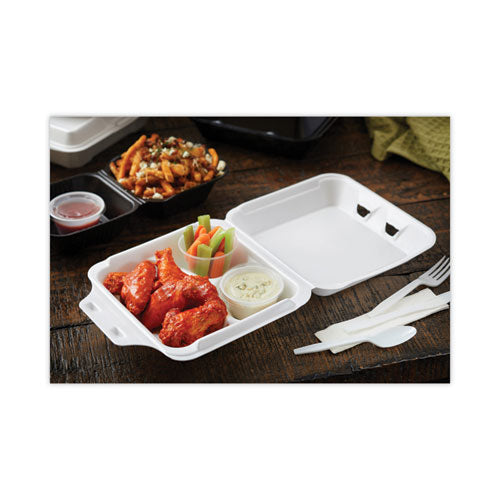 Smartlock Foam Hinged Lid Container,Medium, 3-compartment, 8 X 8.5 X 3, White, 150/carton