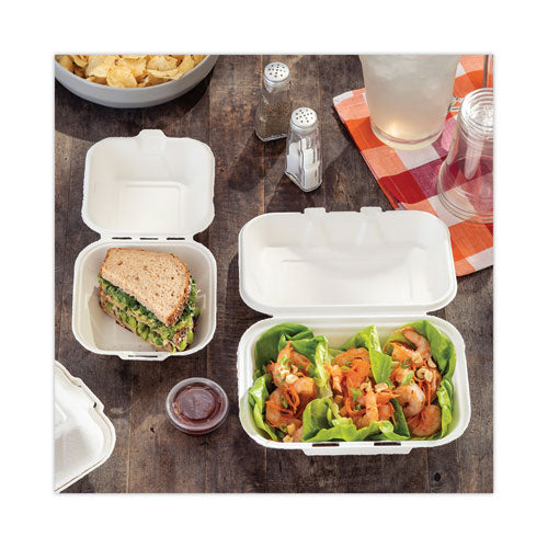 Earthchoice Bagasse Hinged Lid Container,Dual Tab Lock, 9.1 X 6.1 X 3.3, Natural, Sugarcane, 150/carton