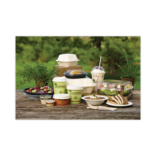 Earthchoice Bagasse Hinged Lid Container,3-compartment, Dual Tab Lock, 7.8 X 7.8 X 2.8, Natural, Sugarcane, 150/carton