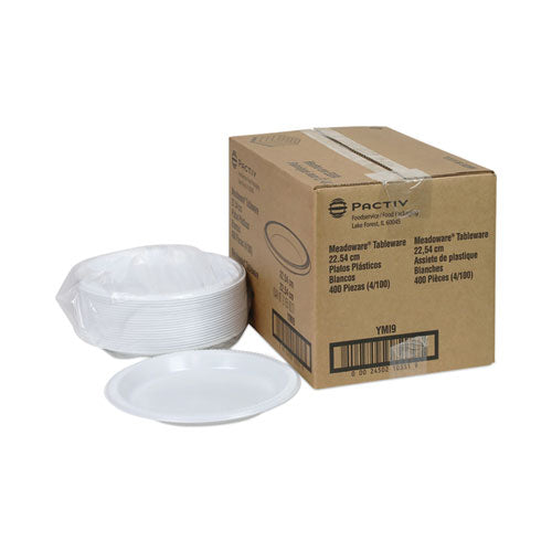 Meadoware Impact Plastic Dinnerware, Plate, 8.88" Dia, White, 400/carton.