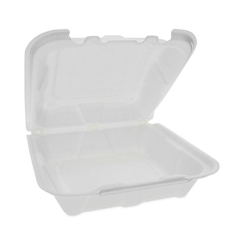 Vented Foam Hinged Lid Container, Dual Tab Lock, 8.42 X 8.15 X 3, White, 150/carton.