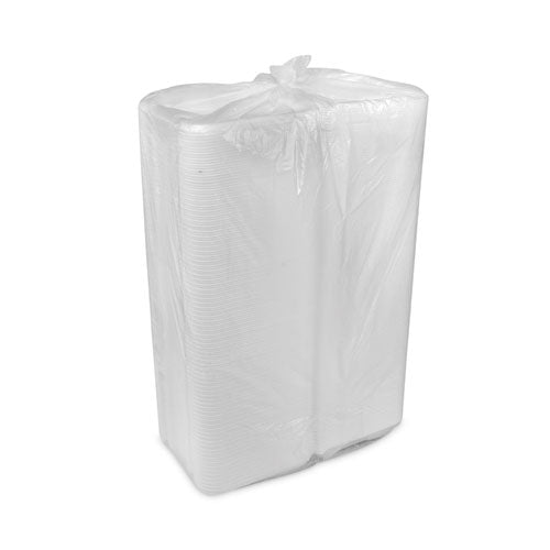 Vented Foam Hinged Lid Container, Dual Tab Lock, 8.42 X 8.15 X 3, White, 150/carton.