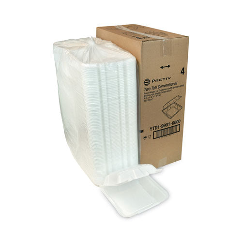 Vented Foam Hinged Lid Container, Dual Tab Lock, 9.13 X 9 X 3.25, White, 150/carton.