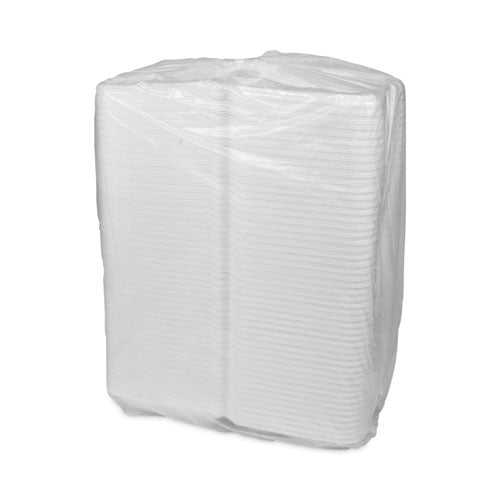 Vented Foam Hinged Lid Container, Dual Tab Lock Economy, 9.13 X 9 X 3.25, White, 150/carton.