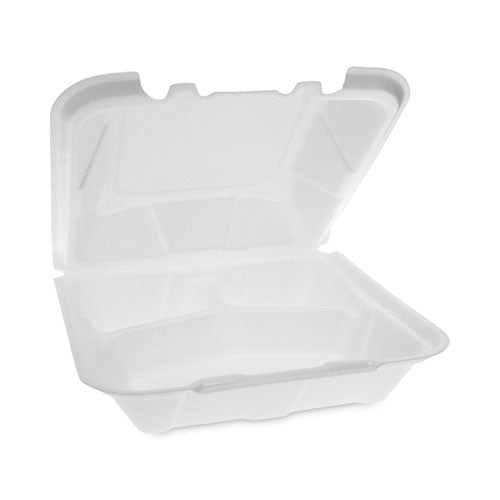 Vented Foam Hinged Lid Container, Dual Tab Lock,3-compartment, 9.13 X 9 X 3.25, White, 150/carton