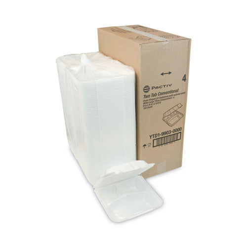 Vented Foam Hinged Lid Container, Dual Tab Lock,3-compartment, 9.13 X 9 X 3.25, White, 150/carton