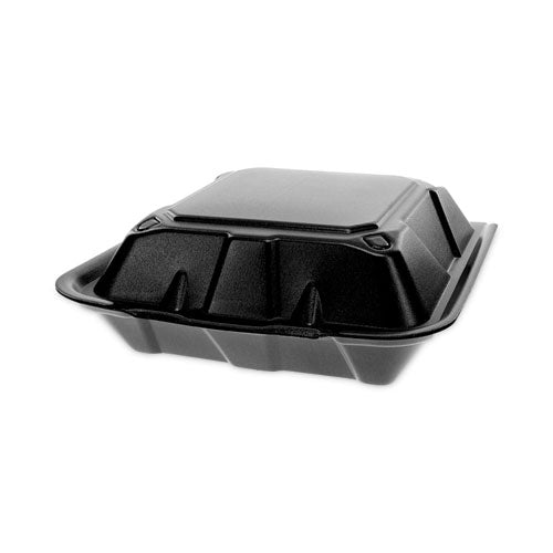 Vented Foam Hinged Lid Container, Dual Tab Lock, 9 X 9 X 3.25, Black, 150/carton.