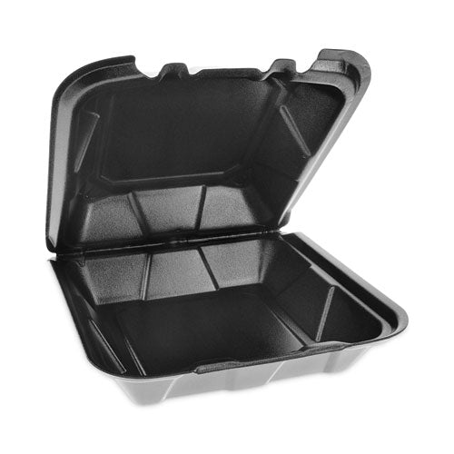 Vented Foam Hinged Lid Container, Dual Tab Lock, 9 X 9 X 3.25, Black, 150/carton.