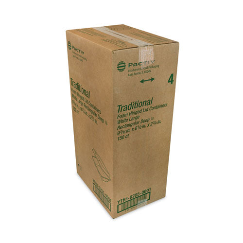 Foam Hinged Lid Container, Single Tab Lock #205 Utility, 9.19 X 6.5 X 2.75, White, 150/carton.