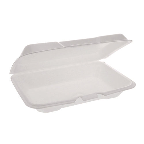 Conventional Foam Hinged Lid Container, Very Shallow, 9 X 6.5 X 1.3, White, 150/carton