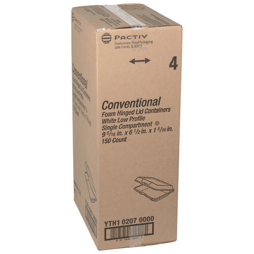 Conventional Foam Hinged Lid Container, Very Shallow, 9 X 6.5 X 1.3, White, 150/carton