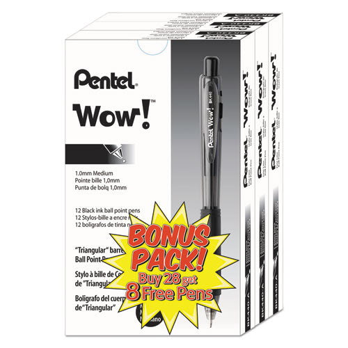 Wow! Ballpoint Pen Value Pack, Retractable, Medium 1 Mm, Black Ink, Smoke/black Barrel, 36/pack.