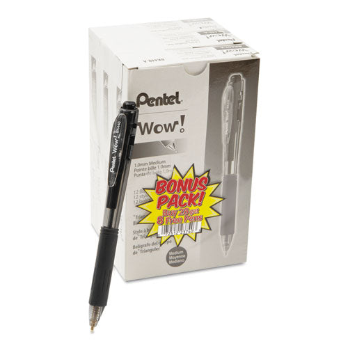 Wow! Ballpoint Pen Value Pack, Retractable, Medium 1 Mm, Black Ink, Smoke/black Barrel, 36/pack.