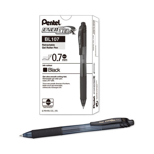 Energel-x Gel Pen, Retractable, Medium 0.7 Mm, Black Ink, Smoke/black Barrel, Dozen.