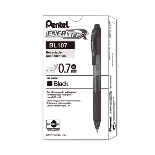 Energel-x Gel Pen, Retractable, Medium 0.7 Mm, Black Ink, Smoke/black Barrel, Dozen.