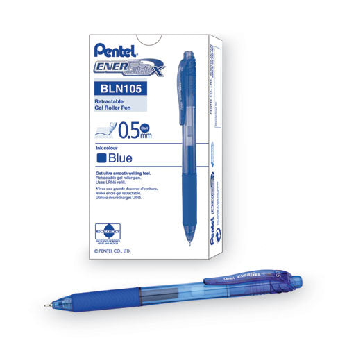 Energel-x Gel Pen, Retractable, Fine 0.5 Mm Needle Tip, Blue Ink, Translucent Blue/blue Barrel, Dozen.