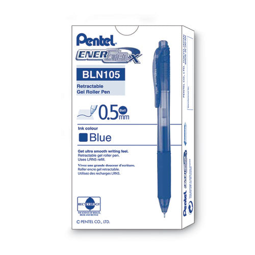 Energel-x Gel Pen, Retractable, Fine 0.5 Mm Needle Tip, Blue Ink, Translucent Blue/blue Barrel, Dozen.