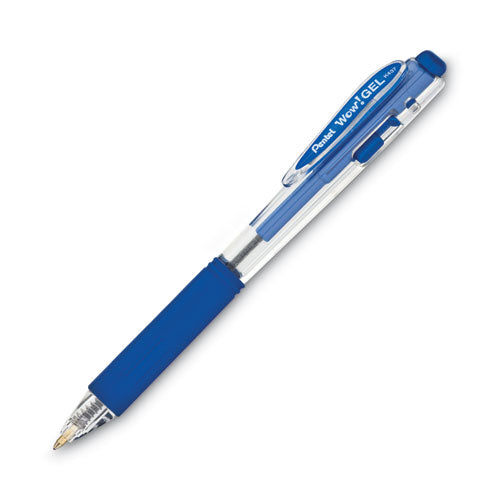 Wow! Gel Pen, Retractable, Medium 0.7 Mm, Blue Ink, Clear/blue Barrel, Dozen.