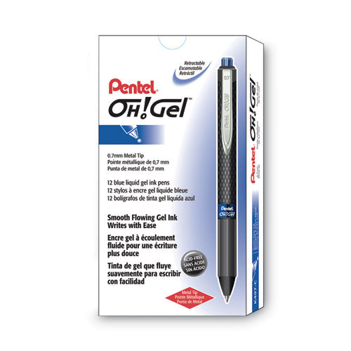 Oh! Gel Pen, Retractable, Medium 0.7 Mm, Blue Ink, Black Barrel, Dozen.