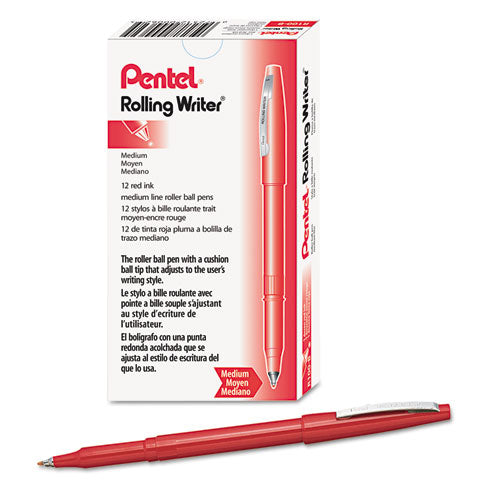 Rolling Writer Roller Ball Pen, Stick, Medium 0.8 Mm, Red Ink, Red Barrel, Dozen.