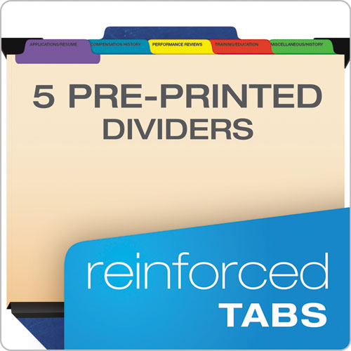 Hanging-style Personnel Folders, 5 Dividers With 1/5-cut Tabs, Letter Size, 1/3-cut Exterior Tabs, Blue.