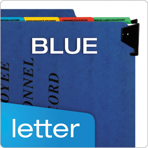 Hanging-style Personnel Folders, 5 Dividers With 1/5-cut Tabs, Letter Size, 1/3-cut Exterior Tabs, Blue.