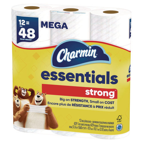 Essentials Strong Bathroom Tissue, Septic Safe, 1-ply, White, 429/roll, 12 Rolls/pack, 4 Packs/carton