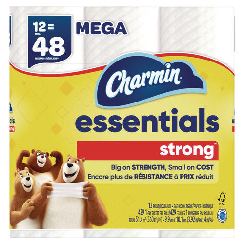 Essentials Strong Bathroom Tissue, Septic Safe, 1-ply, White, 429/roll, 12 Rolls/pack, 4 Packs/carton