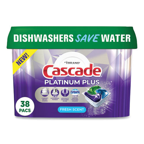 Platinum Plus Actionpacs Dishwasher Detergent Pods, Fresh Scent, 20.7 Oz Tub, 38/tub, 6/carton.