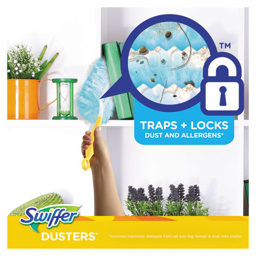 Dusters Starter Kit, Dust Lock Fiber, 6" Handle, Blue/yellow, 6/carton.